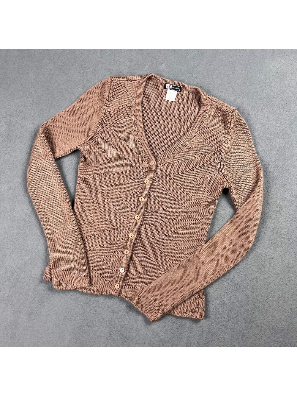 Women's Knit Cardigan, Beige Geometric Knit with V-Neck